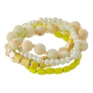 New natural stone beaded stretch bracelet set with worn detailing. 5 piece set